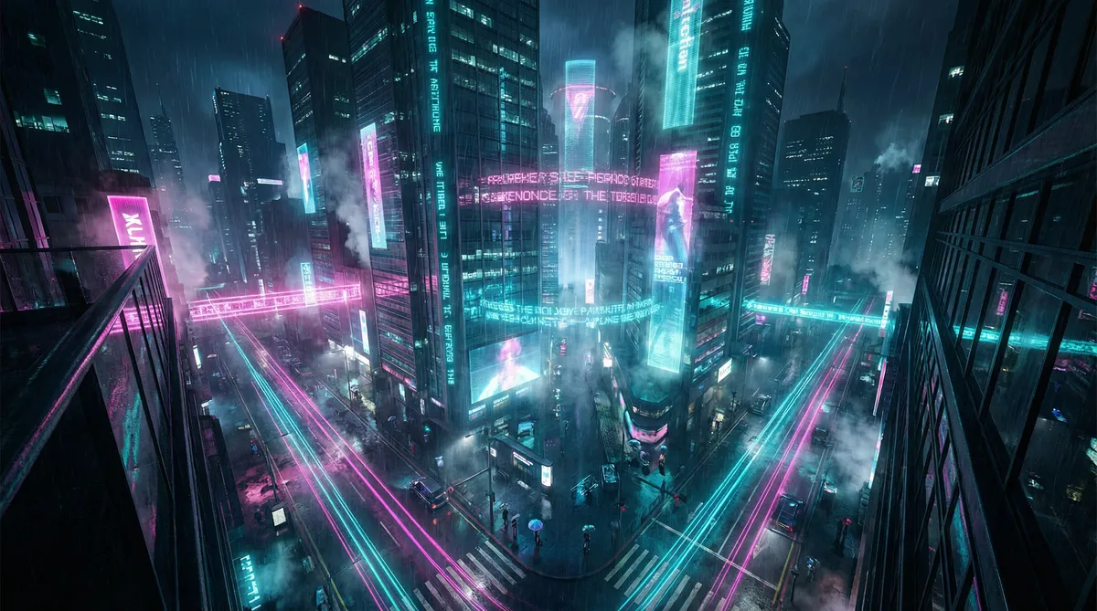 在线看伦理片 竖屏短剧平台首页背景 - 赛博朋克都市夜景